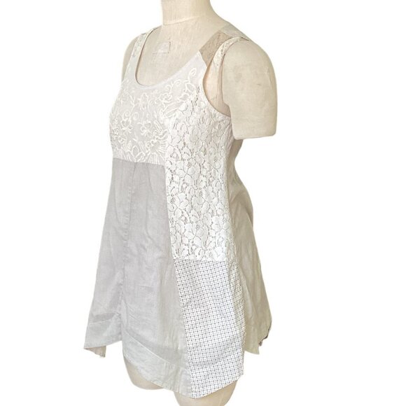 STYLE & CO Cotton Lace Patchwork Boho Sleeveless Cream Tunic Tank Top Sz 4 #170D - Picture 4 of 13